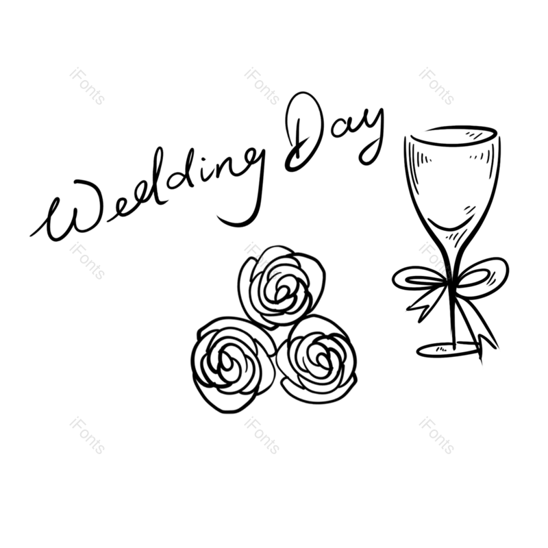 婚礼图片,黑白元素,鲜花PNG,简笔画免抠素材